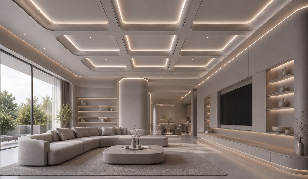 WAZWOOD ceiling boards in coffered ceiling installation at luxury residence