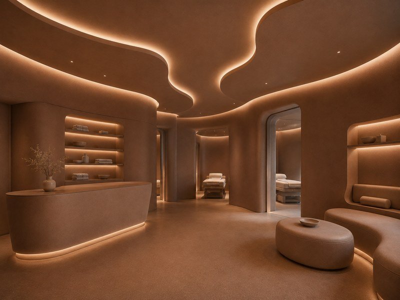WAZWOOD waterproof ceiling board panels installed in luxury spa wellness space