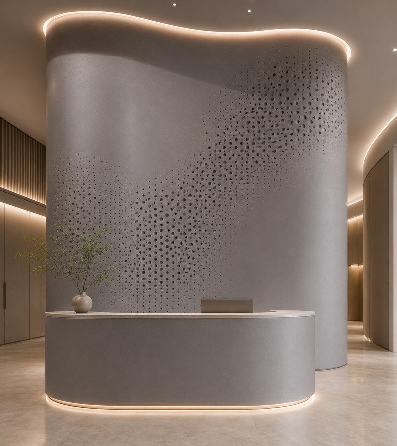 WAZWOOD CNC Design Panels — Office Reception WAZWOOD CNC routed panels for premium office reception and commercial interiors