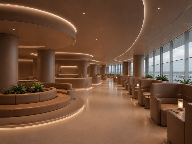 WAZWOOD Commercial Boards — Airport Lounge WAZWOOD commercial interior boards in premium airport lounge