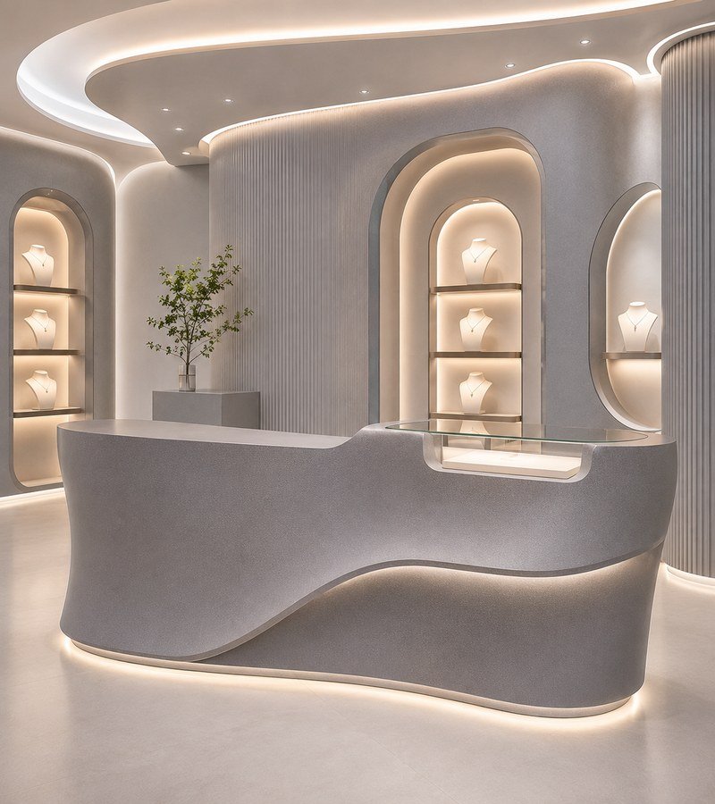 WAZWOOD Display Counter Boards — Jewellery WAZWOOD board retail display counter for jewellery showroom and luxury brands