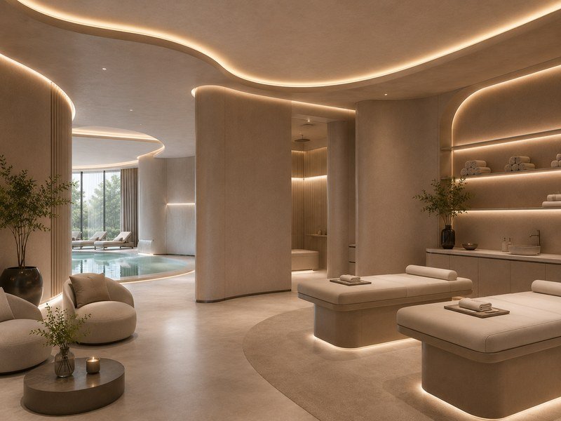 Hotel spa and wellness area designed with WAZWOOD waterproof boards