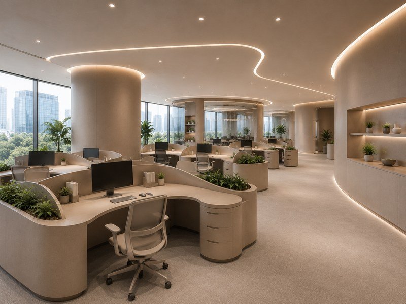 Open plan office workspace fitted out with WAZWOOD interior boards