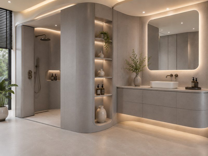 WAZWOOD premium waterproof boards in modern residential bathroom